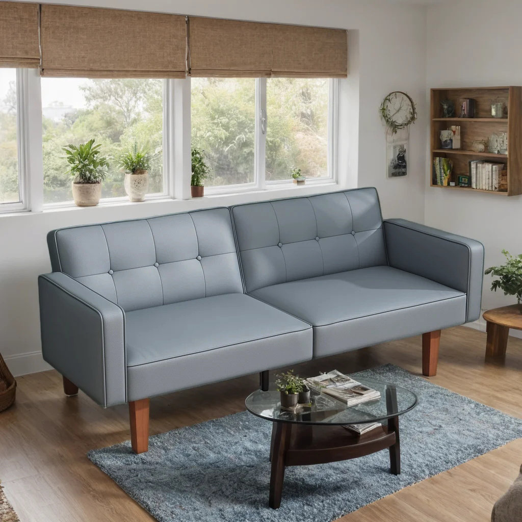 Ebern Designs Convertible Faux Leather Futon Sofa Bed With Adjustable ...