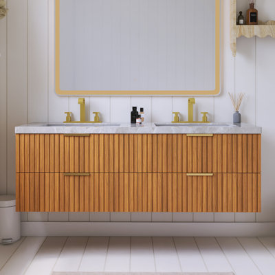 Meuble-lavabo mural simple avec comptoir en pierre frittée