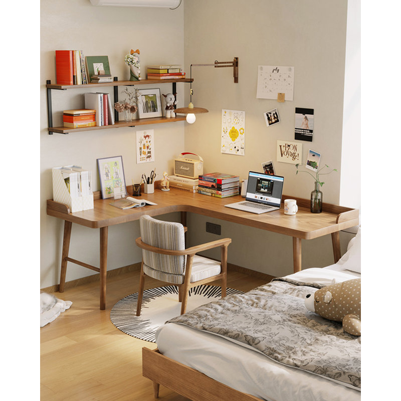 Bureau simple en bois massif en forme de L, H 29,53 po x l 62,99 po x P 47,24 po