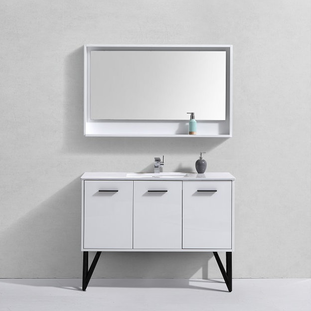 Almaraz 48'' Single Bathroom Vanity with Quartz Top, Gloss White