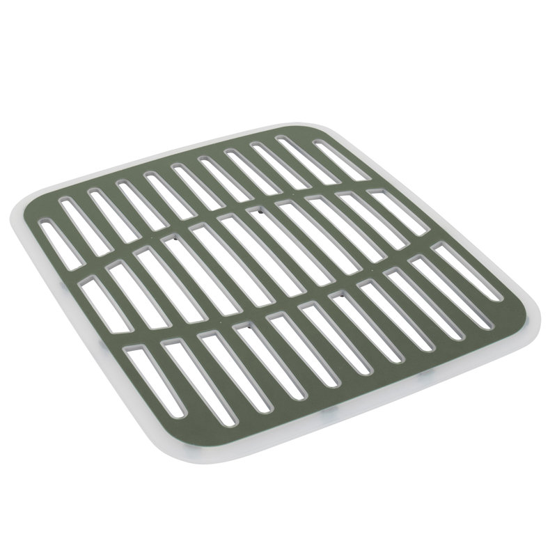 Spectrum Small Sink Mat Protector For Kitchen Sink With Raised Feet For Quick Drying And Water Flow, Soft Rubber Non Slip Surface Protects Dishes Glassware For Stainless Steel Sinks, Thyme Green