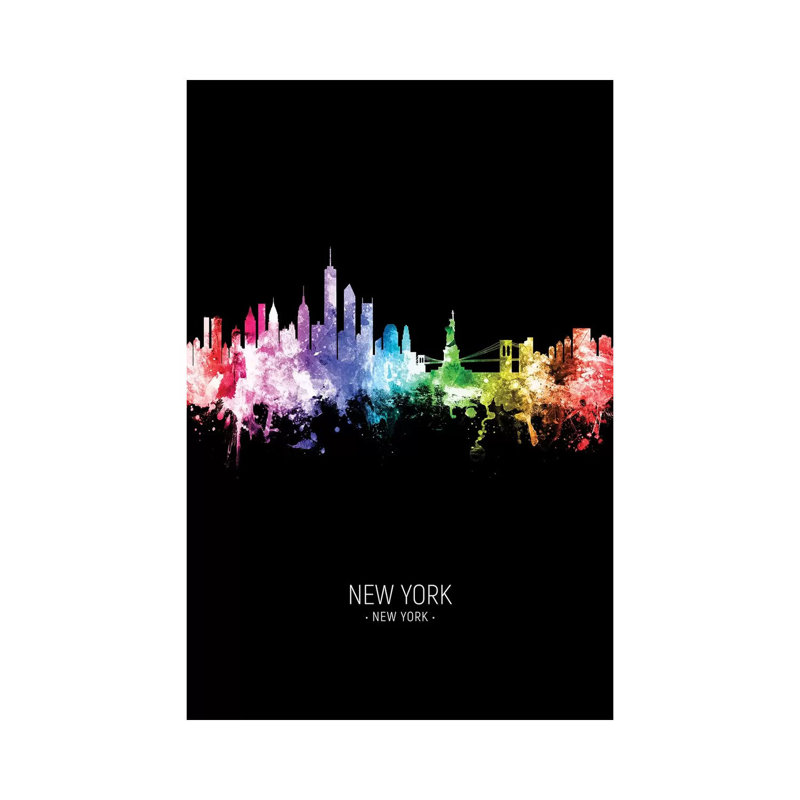 New York Skyline Portrait Rainbow Black by Michael Tompsett - Wrapped Canvas Print, 66.04 cm H x 45.72 cm W x 3.175 cm D