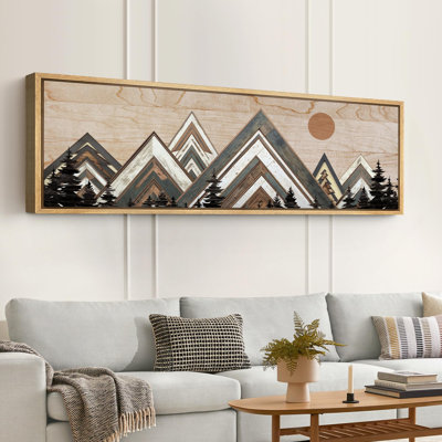 Western Wood Effect Landscape " Abstract Geometric Mountain Range Modern Art Relax Calm Warm Extra Large Pictures "