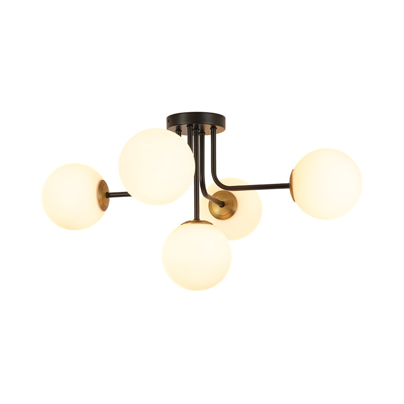 5-light Symmetrical Frosted Glass Semi-flush Mount