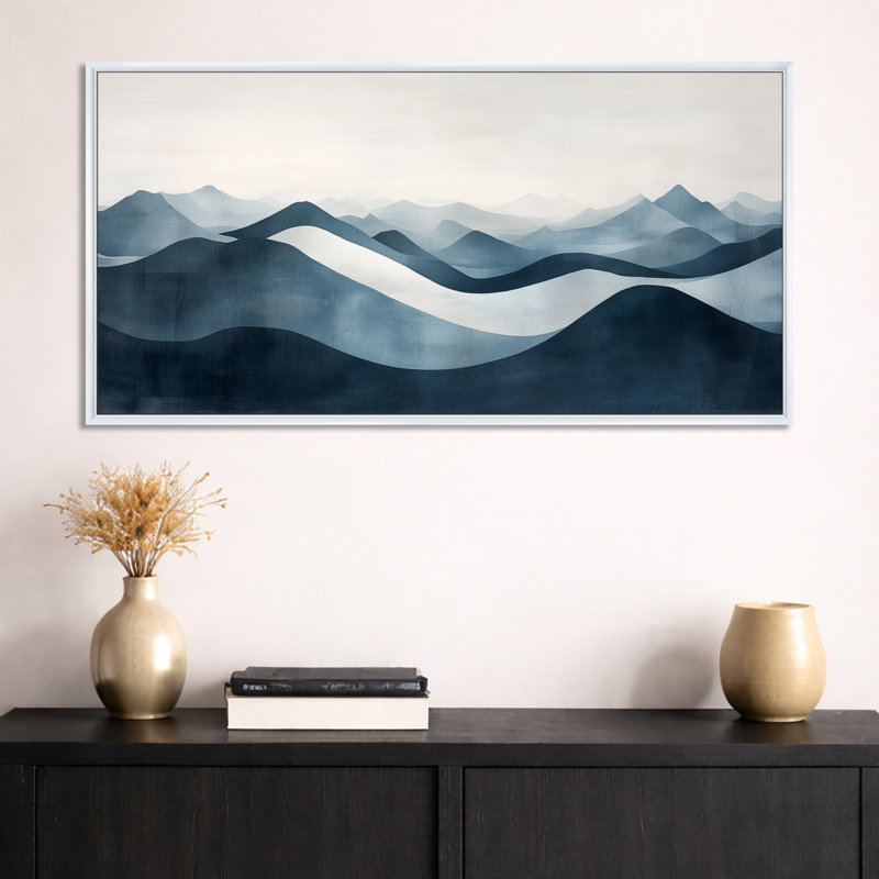 «White Blue Misty Blue Mountain Waves», art mural blanc nordique, impression sur toile Moody, H 20 po x l 40 po