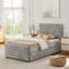 Lit tapissier à rayures verticales avec dossier haut rembourré, lit gigogne caché simple à double pour chambre à coucher et chambre d'amis, chenille-503301572