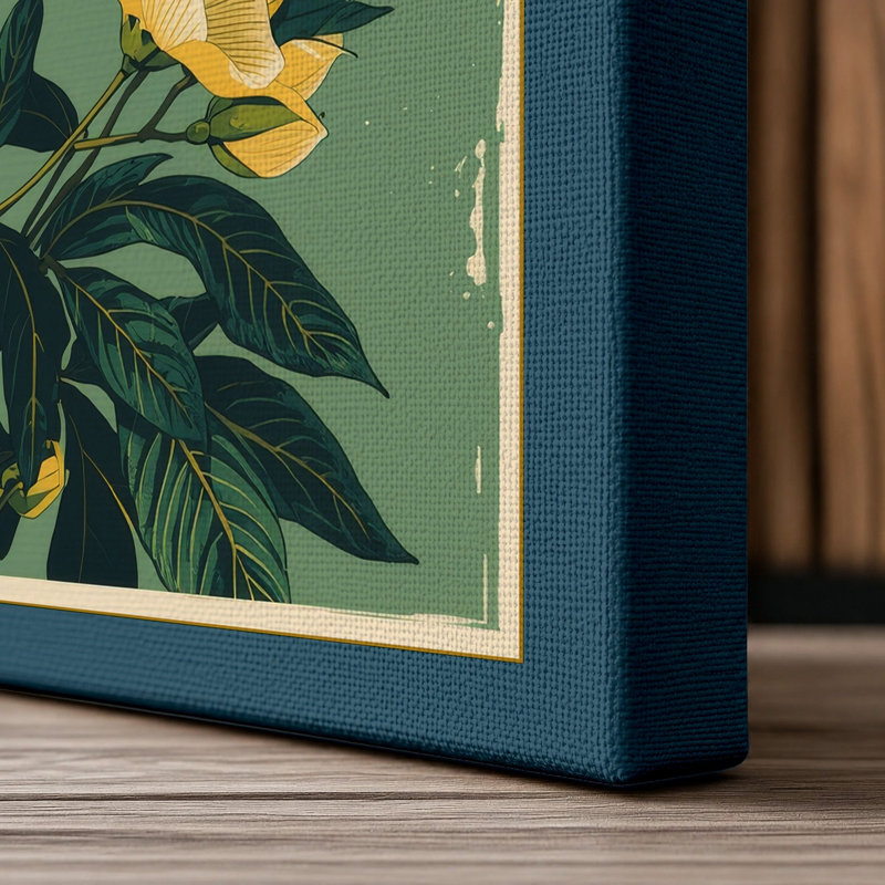 Study in Gold Botanical - Wrapped Canvas, 36x24 - 91.4 x 61.0 cm, Teal Border