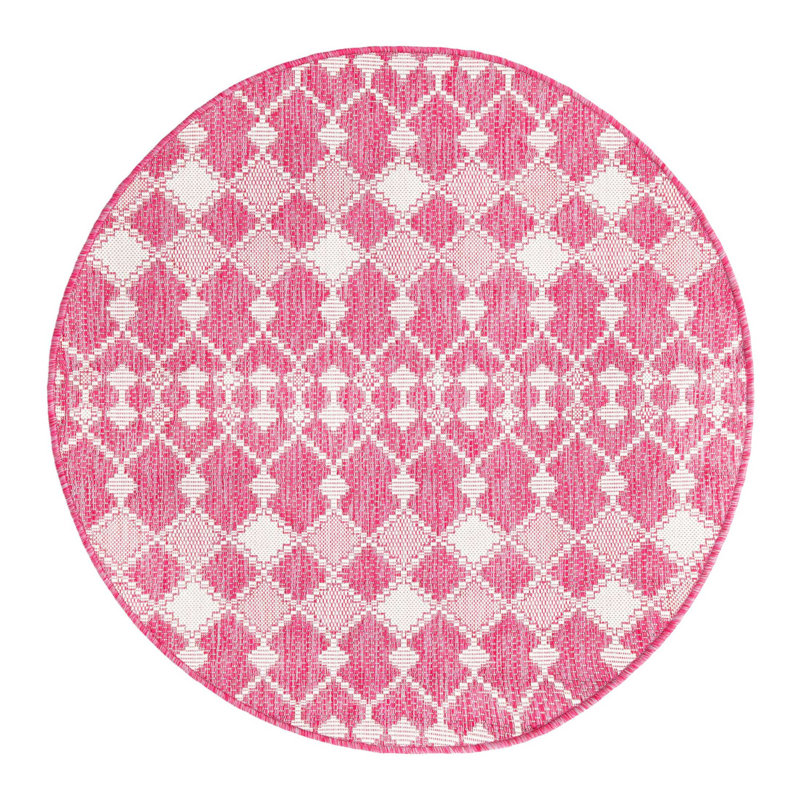 Magenta Traliccio Indoor/Outdoor Trellis Rug, Round 4'