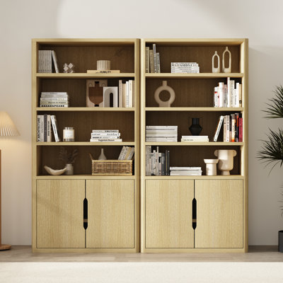 Rivington 79" H x 40.2" W Modern 4-Shelf Bookcase Cabinet in Natural Oak