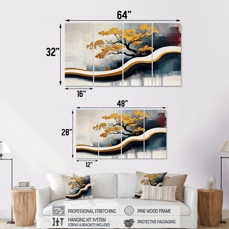 Bryner - art abstrait de natures mortes - décoration murale moderne, H 32 po x l 64 po, 4