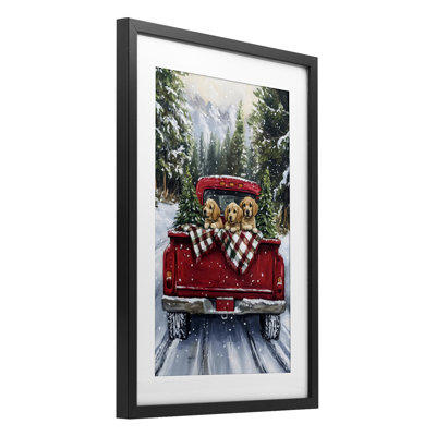 Camion de Noël doré, reproduction sous verre encadrée, design par Petal Prints Design