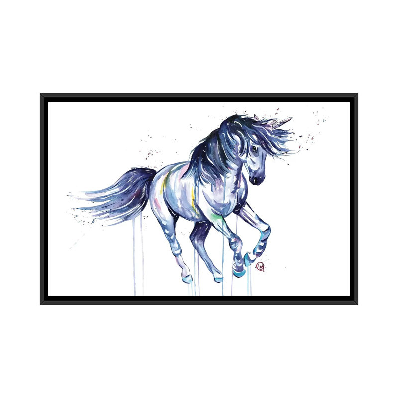 «Unicorn Dreams», impression sur toile tendue, H 18 po x l 26 po x P 1,5 po, Toile avec cadre noir, Pas de tapis