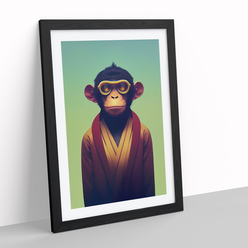 Futuristic Monkey - Single Picture Frame Print, Black, 34cm H x 25cm W x 2cm D
