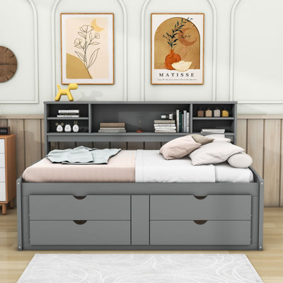 Pirley Wood Full Daybed with 2 Bedside Cabinets, Upper Shelves and 4 Drawers by Red Barrel Studio