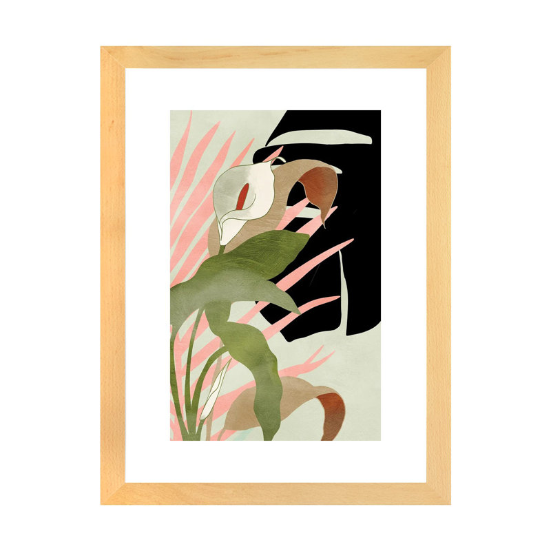 «Tropical Floral» par Ana Rut Bré - impression d'art graphique, Toile avec cadre en bois beige, Blanc