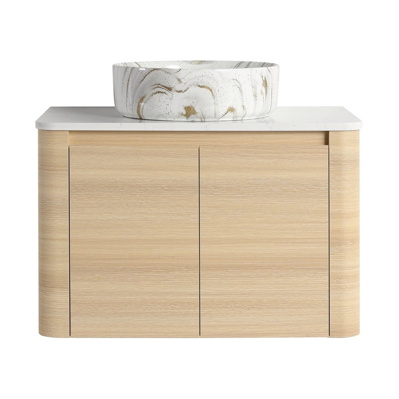 30-Inch Wall-Mounted Bathroom Vanity with Ceramic Art Sink, Soft-Close Doors, and Durable Plywood Construction