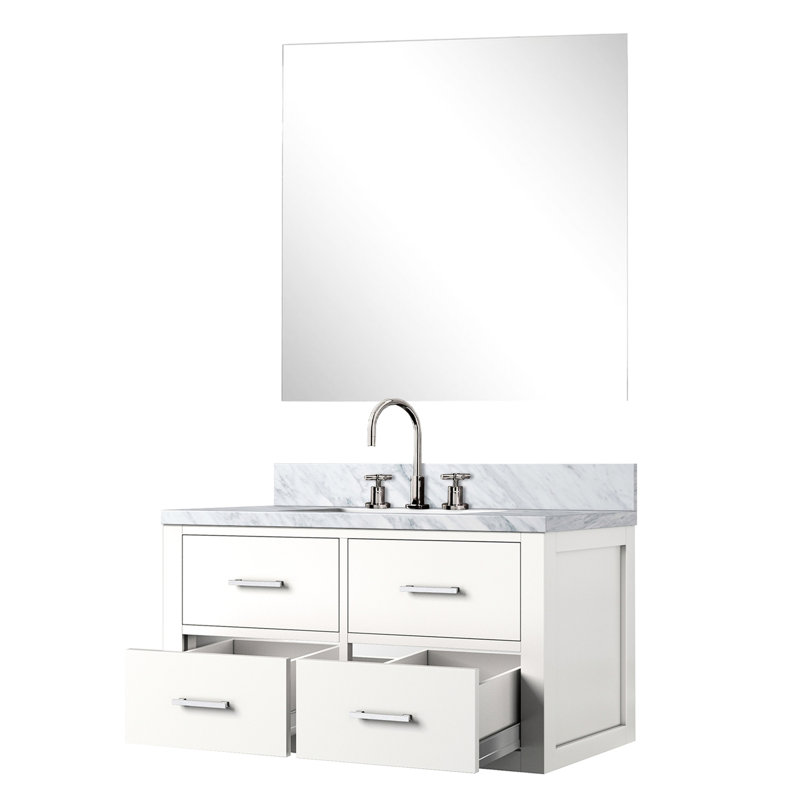 Meuble-lavabo blanc avec marbre, 36 po X P 22 po, robinet et miroir de salle de bain