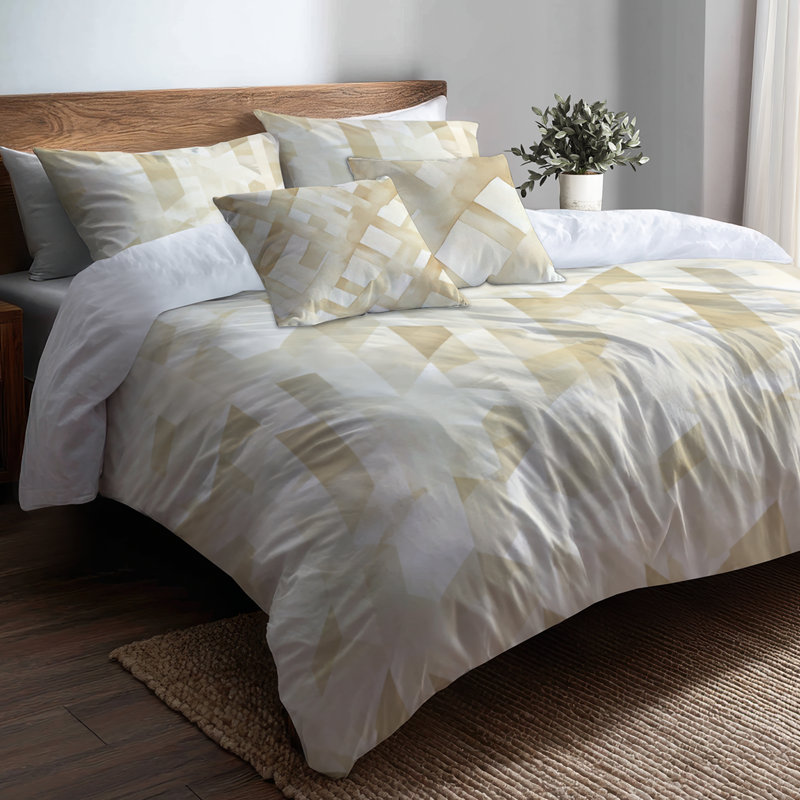 Ensemble d'édredon géométrique 6 pièces - géométrie crème moderne avec taies décoratives et coussins décoratifs