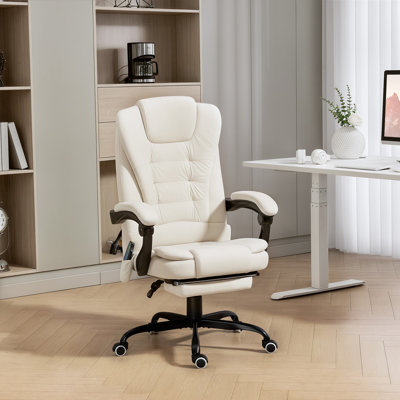 Chaise de bureau à 7 points de massage vibrante avec roues pivotantes, beige