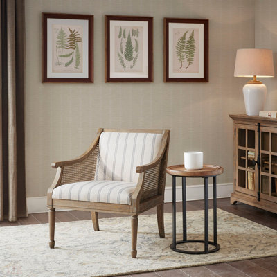 Transitional Cane Armchair With Solid Wood Frame And Comfortable Upholstered Cushions For Elegant Home Decor