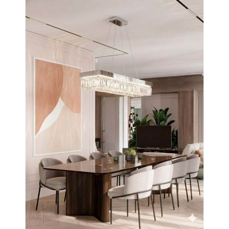 4-Light Chrome LED Chandelier With Clear Crystal Accents, Chrome