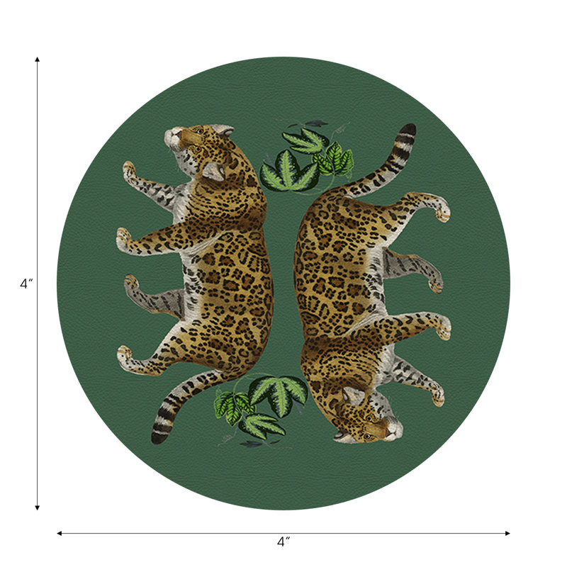 Sous-verres ronds en cuir végétalien à motif de léopard, Evergreen