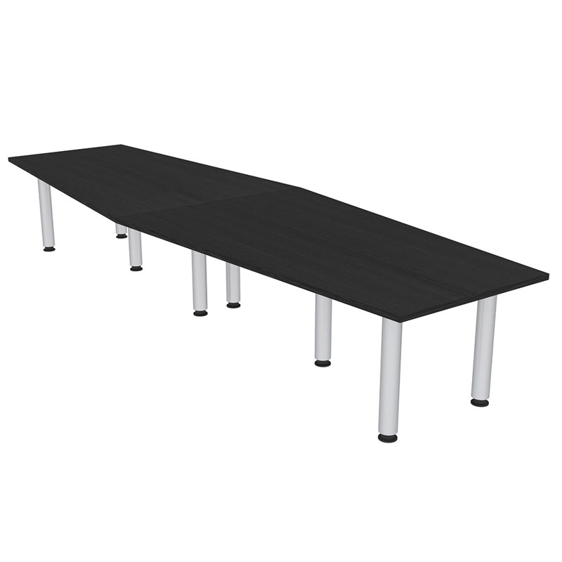 Table hexagonale avec pieds Nyemia, L 120 po x l 48 po, Cyprès noir, Argent argent