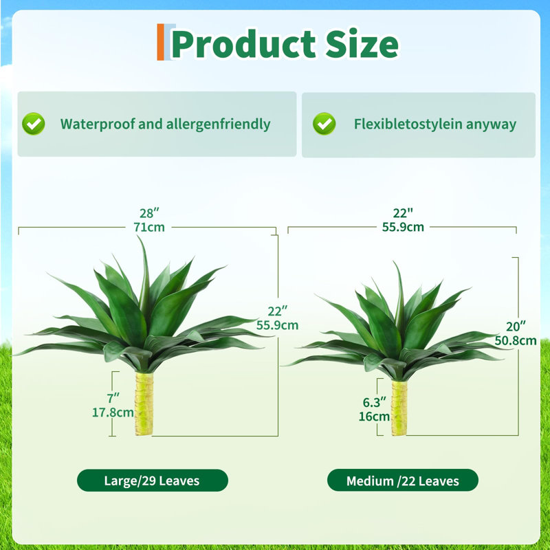 Ensemble de 2 grandes plantes artificielles en agave sans pot pour la décoration intérieure et extérieure, 20 po x 22 po