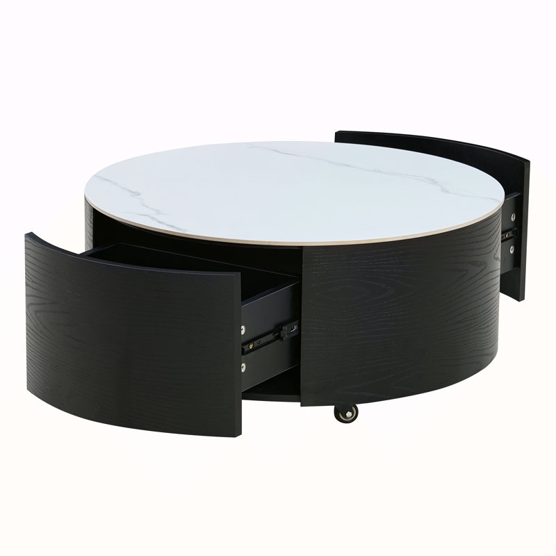 Table basse ronde moderne mobile avec roulettes, Noir