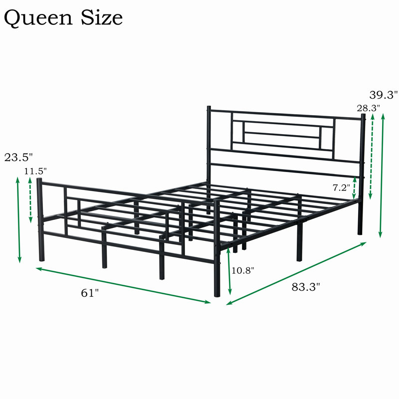 39.3" Bed Frame with Dual Center Support, Queen