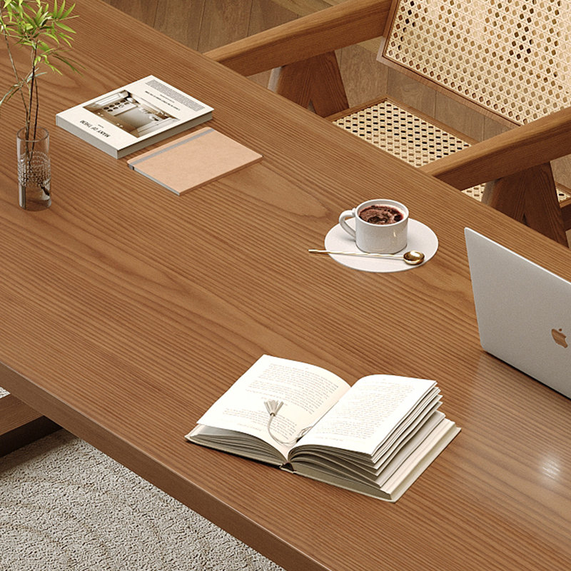 Light-walnut Rectangular Solid Wood Desk, 29.53" H x 62.99" W x 31.5" D