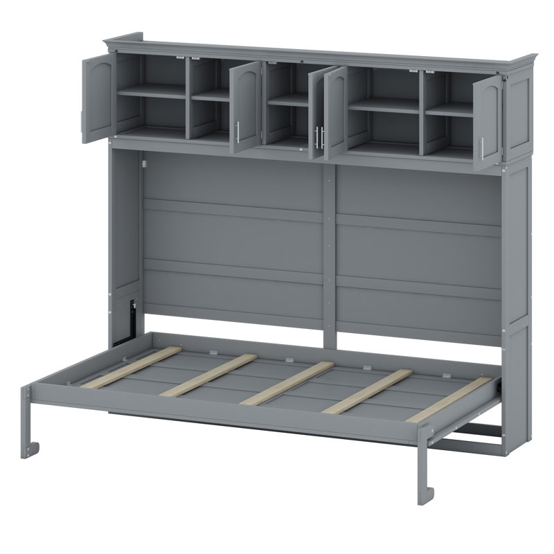 Lit escamotable mural avec armoires de rangement, Gris