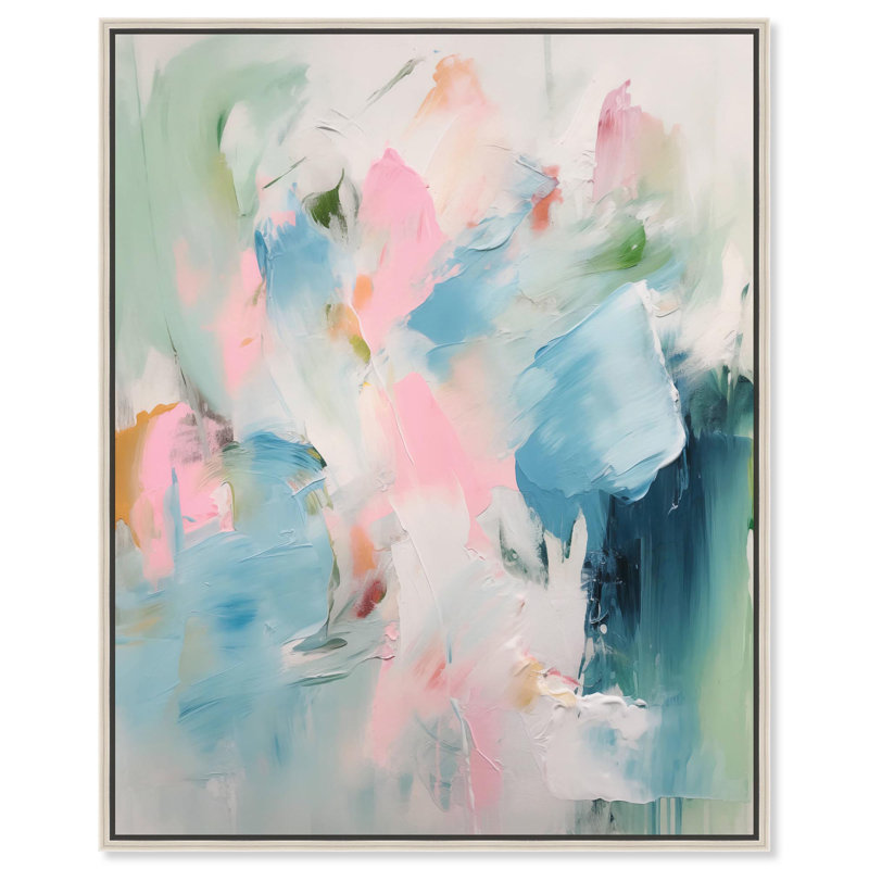 «Neon Breeze I», toile abstraite colorée par Art Remedy, H 31 po x l 25 po, Encadrement argenté