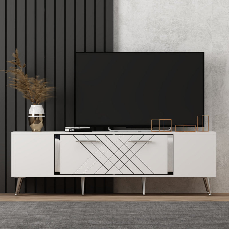 Olivia Unfinished TV Stand for TVs up to 70", White/Silver