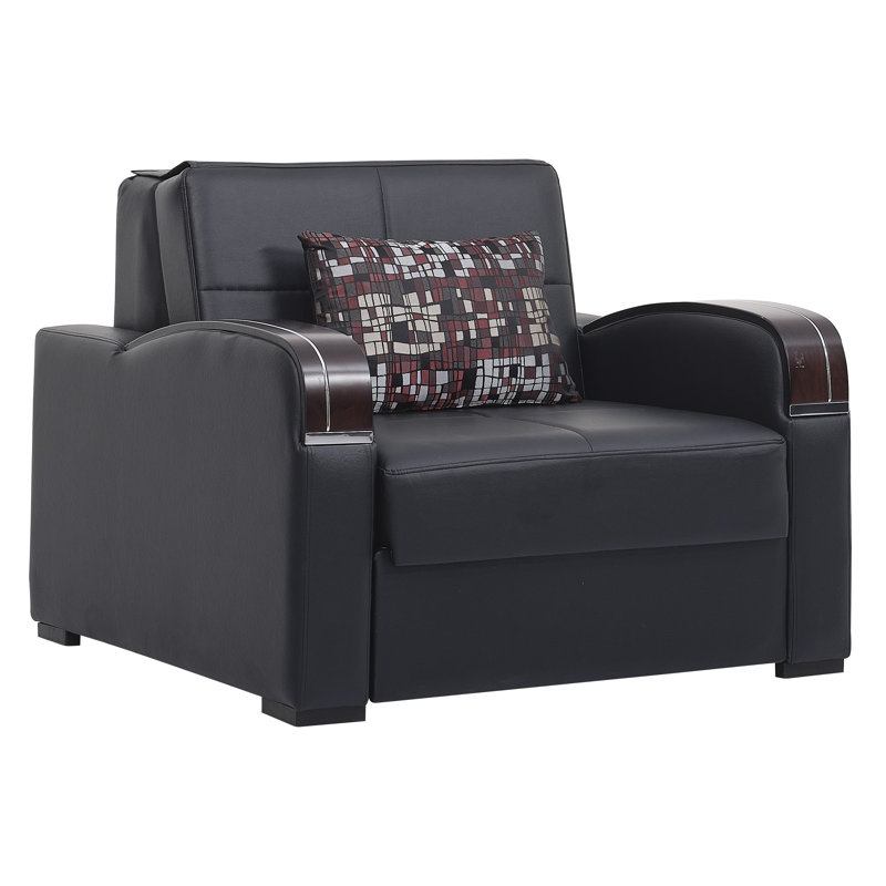  Cailyn Sleep Plus Upholstered Convertible 3-in-1 Sleeper Arm Chair With Storage, Firm Seat Cushion, Black