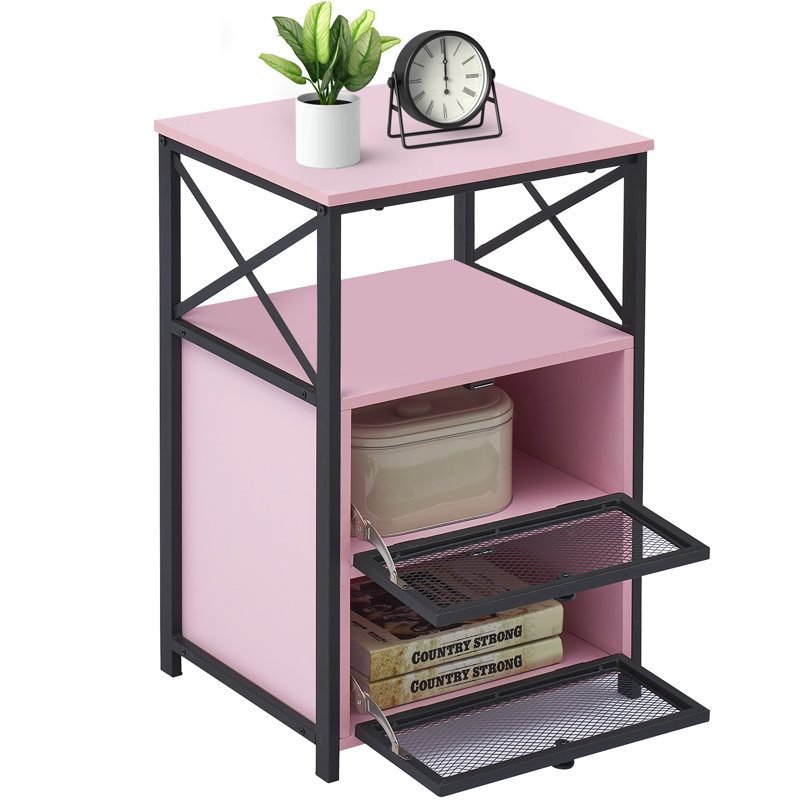 Kempst Nightstand Set 2, Small Bedside Table with Drawers, Narrow Side End Table with Open Shelf, 2 Drawer Dresser for Bedroom/Living Room/Dorms