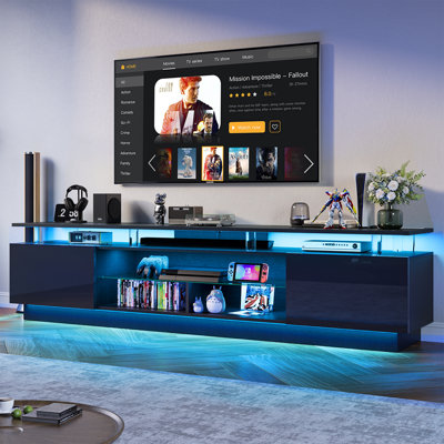Zytha 80" TV Stand For Tvs Up To 90", Modern Media Console With RGB LED Light And Built-In Charging Station, Large Storage Space   