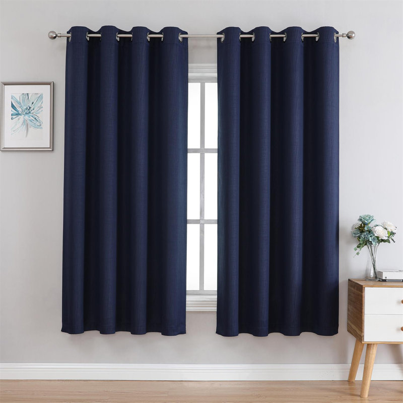 Embossed Blackout Curtain, 50" W x 63" L, Navy Blue