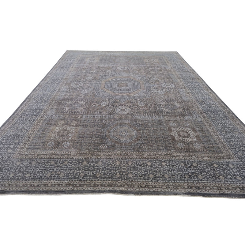 Hand Knotted Wool Area Rug in Brown And Gray