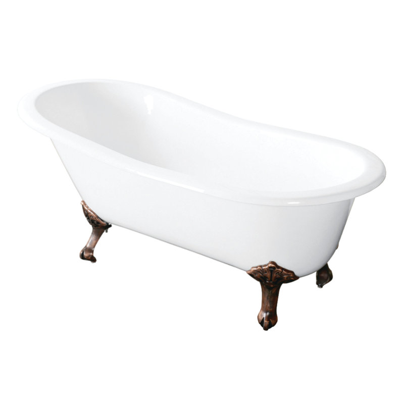 Kingston Brass Tazatina 54-Inch Cast Iron Oval Single Slipper Clawfoot Tub (No Faucet Drillings), Naples Bronze