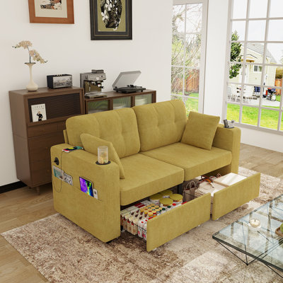 3-Seat Sofa with Storage and Charging Station and Cup Holder