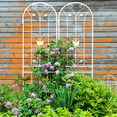 Paquet de 4, treillis de jardin en métal antirouille de 86,7 po x 19,7 po blanc crème pour célébrations