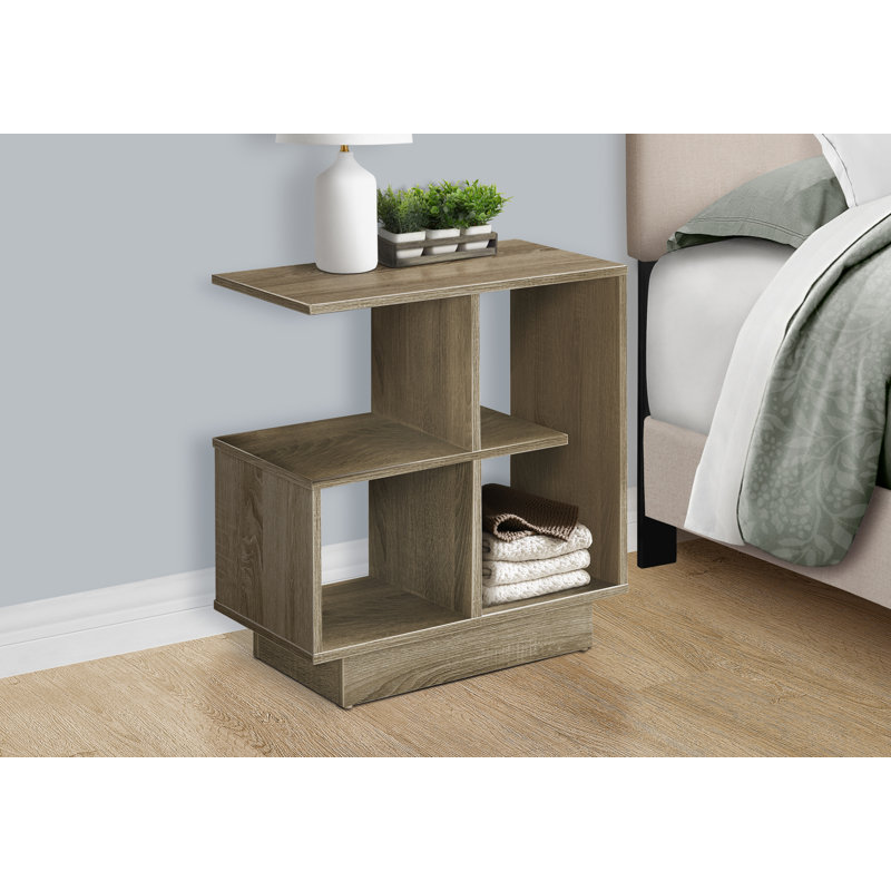 Plemons Accent Table, Side, End, Narrow, Small, 3 Tier, Living Room, Bedroom, Laminate, Contemporary, Dark Taupe