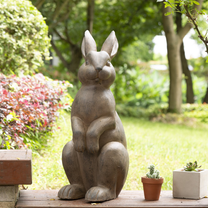 Bronze Distressed Standing Rabbit Garden Statue, 22.75 Inch