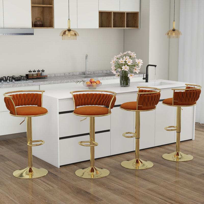 Ginko Modern Adjustable Bar Stools, Swivel Counter Stools with Upholstered Seat, Backrest, Footrest and Metal Frame for Kitchen and Home Bar 
