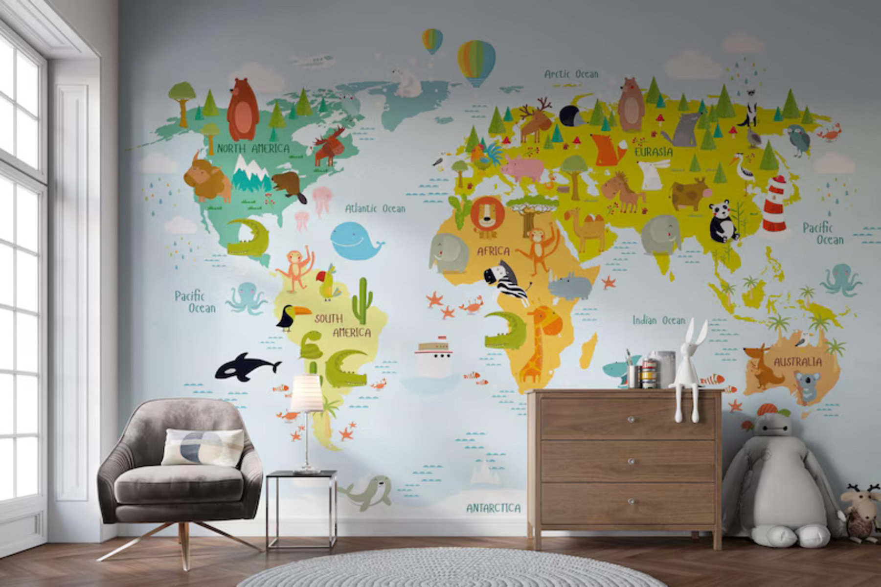 Red Barrel Studio® Colorful Kids Animal World Map Wallpaper Educational ...