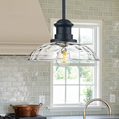 Luminaire suspendu moderne 1 lumière 11 "avec abat-jour en verre martelé transparent