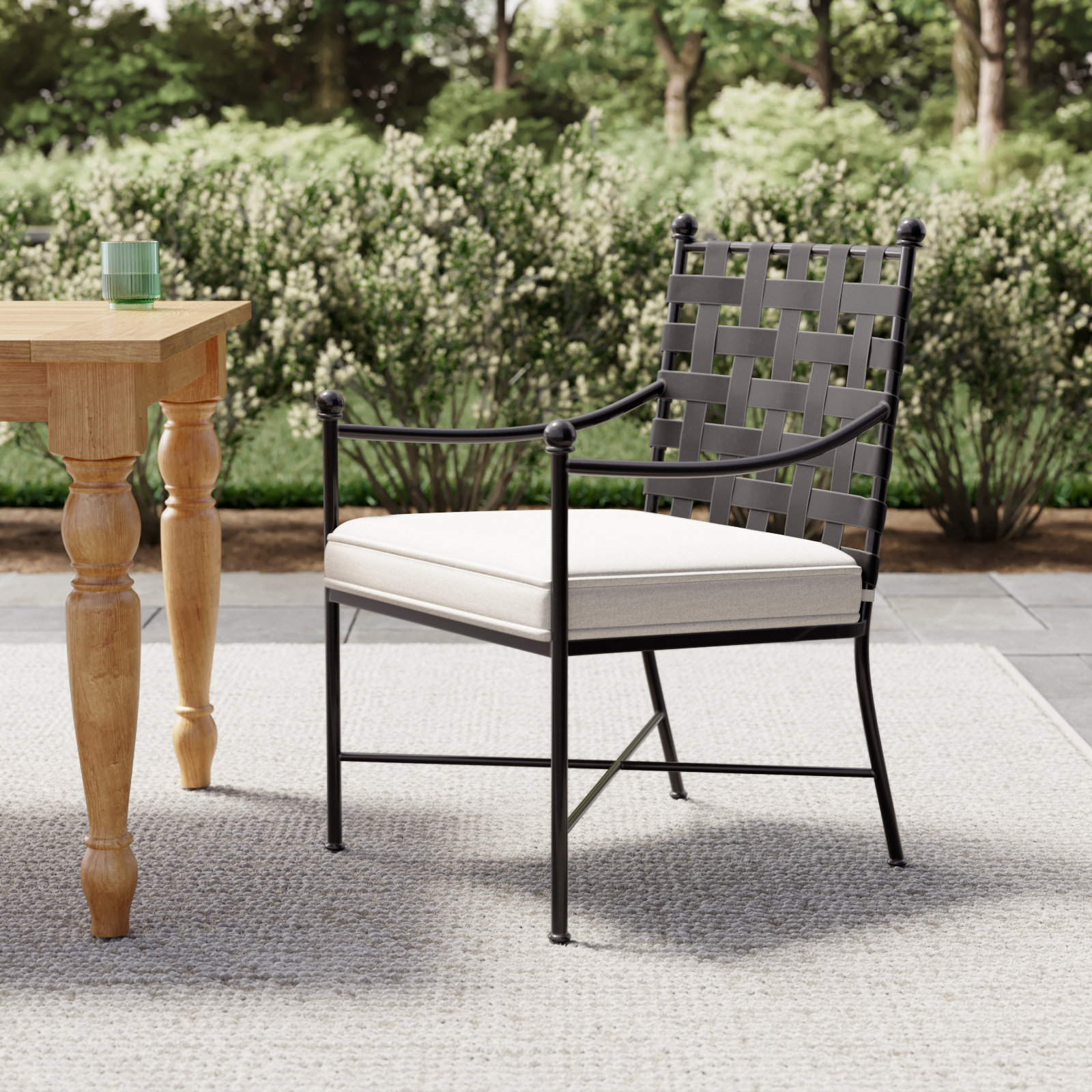Lucier Premium All-Weather Wicker Outdoor Dining Armchair with Sunbrella® Cushion, Canvas Flax Sunbrella® Canvas