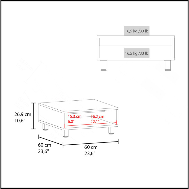 Table basse élégante et durable avec rangement ouvert pour les espaces de vie modernes, Blanc