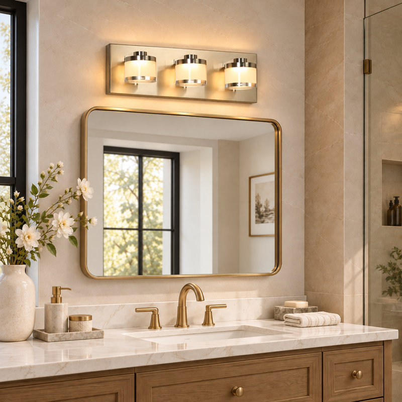 Luminaire de salle de bain 3 lumières DEL en nickel électroplaqué avec abat-jour en PC givré